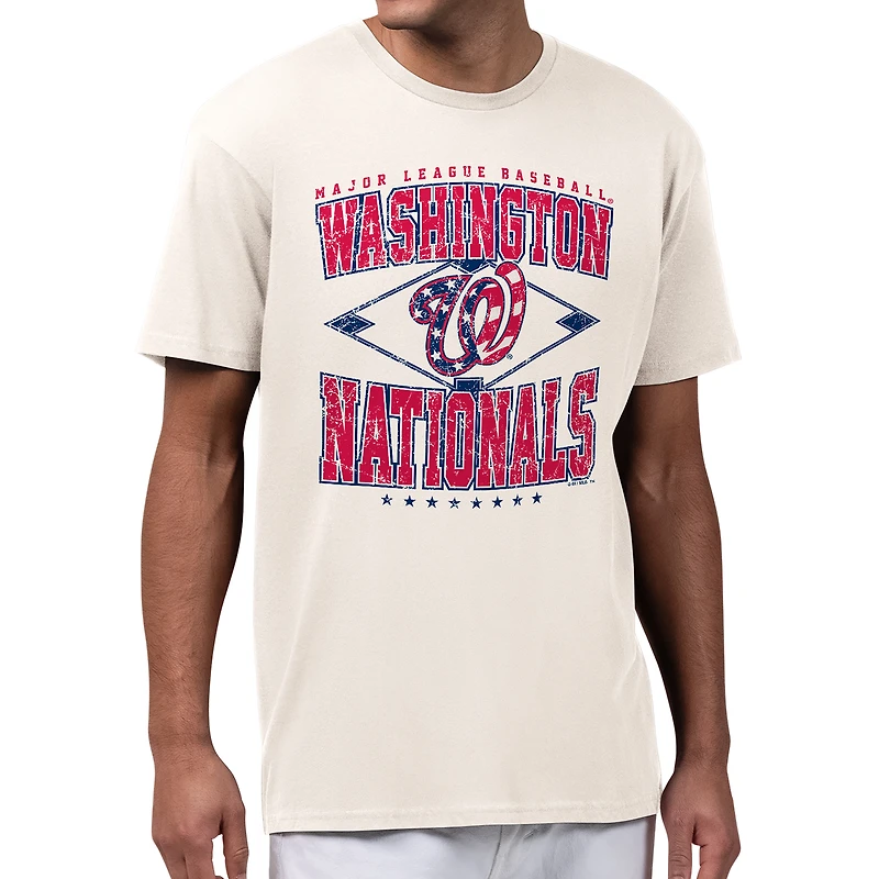 Men's Starter Cream Washington Nationals Distressed Cooperstown Diamond T-Shirt