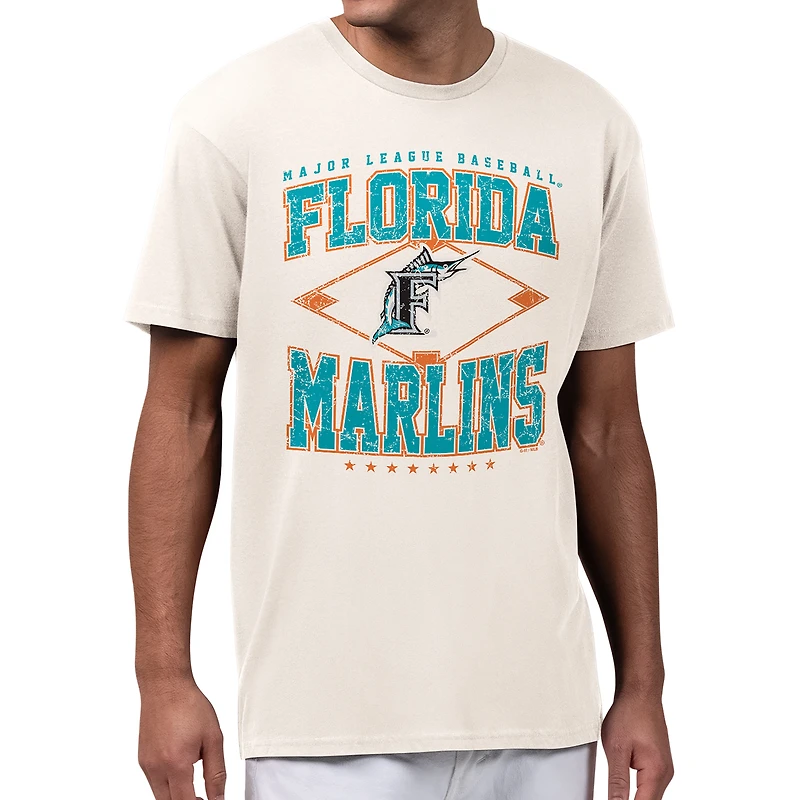 Men's Starter Cream Florida Marlins Distressed Cooperstown Diamond T-Shirt