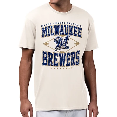 Men's Starter Cream Milwaukee Brewers Distressed Cooperstown Diamond T-Shirt