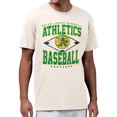 Men's Starter Cream Athletics Distressed Cooperstown Diamond T-Shirt