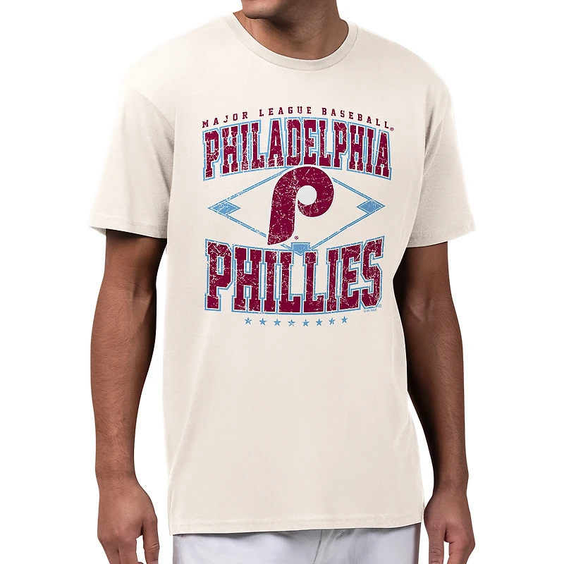 Men's Starter Cream Philadelphia Phillies Distressed Cooperstown Diamond T-Shirt