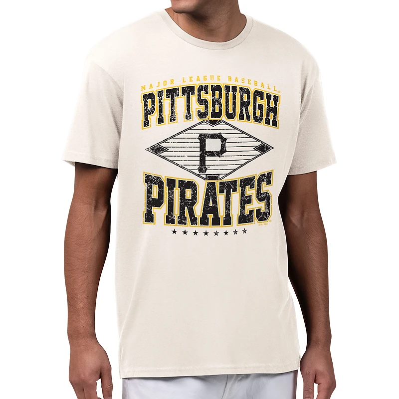 Men's Starter Cream Pittsburgh Pirates Distressed Cooperstown Diamond T-Shirt