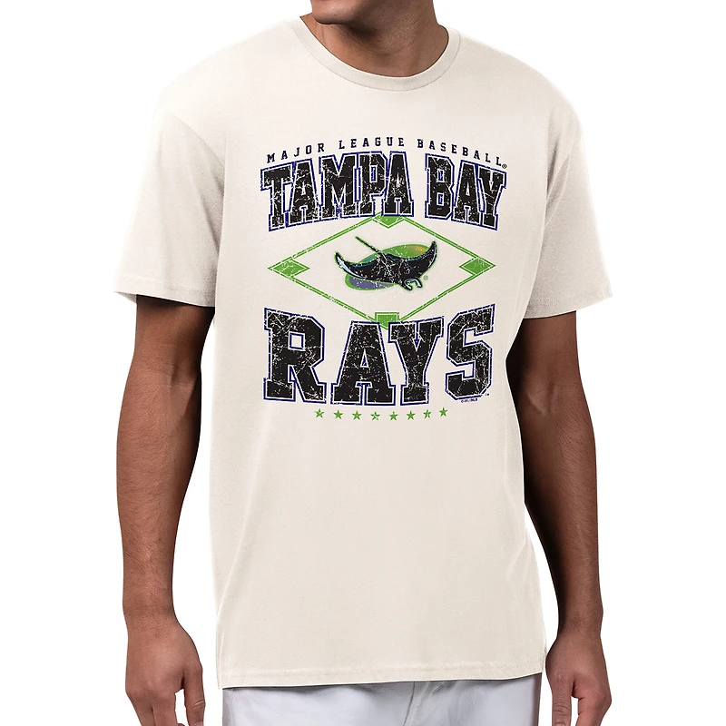 Men's Starter Cream Tampa Bay Rays Distressed Cooperstown Diamond T-Shirt