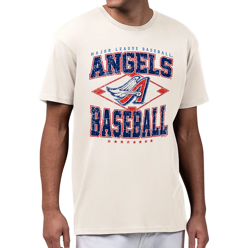 Men's Starter  Cream Los Angeles Angels Distressed Cooperstown Diamond T-Shirt