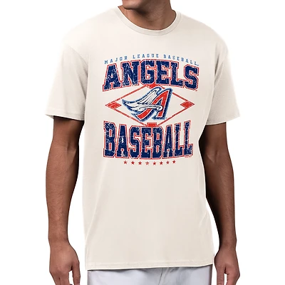 Men's Starter  Cream Los Angeles Angels Distressed Cooperstown Diamond T-Shirt