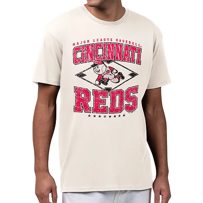 Men's Starter Cream Cincinnati Reds Distressed Cooperstown Diamond T-Shirt