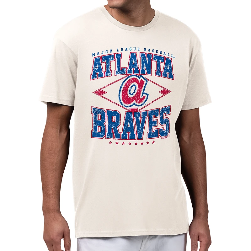 Men's Starter Cream Atlanta Braves Distressed Cooperstown Diamond T-Shirt