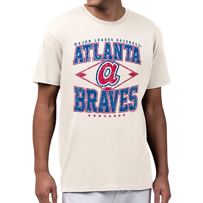 Men's Starter  Cream Atlanta Braves Distressed Cooperstown Diamond T-Shirt