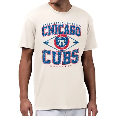 Men's Starter Cream Chicago Cubs Distressed Cooperstown Diamond T-Shirt