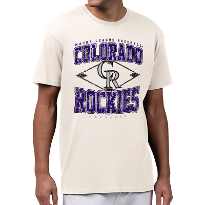 Men's Starter Cream Colorado Rockies Distressed Diamond T-Shirt