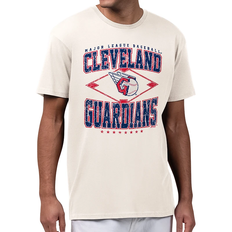 Men's Starter Cream Cleveland Guardians Distressed Diamond T-Shirt