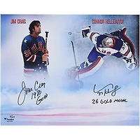 Connor Hellebuyck & Jim Craig Team USA Autographed 16" x 20" USA Stylized Photograph with Multiple Inscriptions - Limited Edition of 25