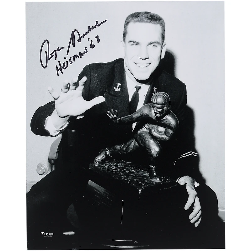 Roger Staubach Navy Midshipmen Autographed 8" x 10" Posing with the Heisman Trophy Photograph with "Heisman '63" Inscription