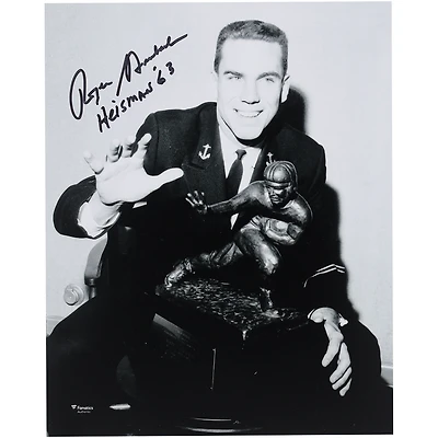 Roger Staubach Navy Midshipmen Autographed 8" x 10" Posing with the Heisman Trophy Photograph with "Heisman '63" Inscription