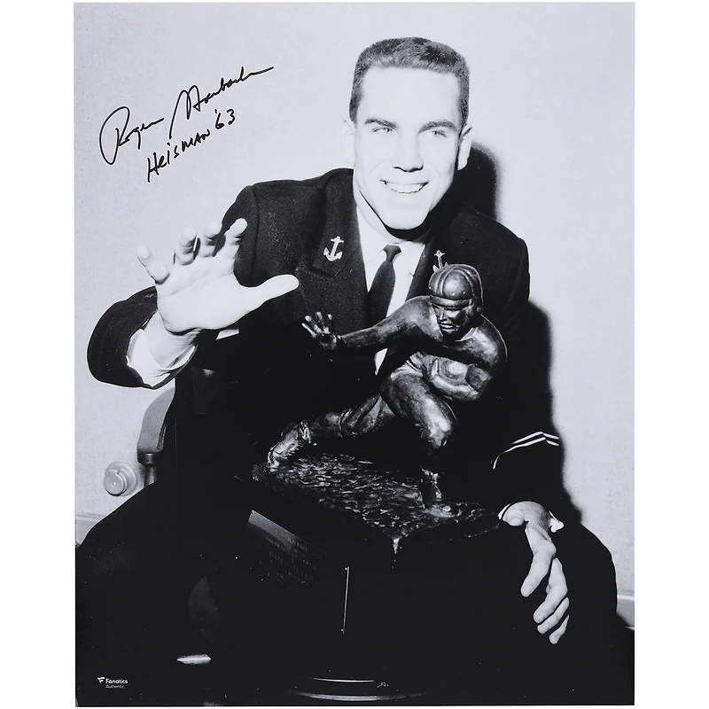 Roger Staubach Navy Midshipmen Autographed 16" x 20" Posing with the Heisman Trophy Photograph with "Heisman '63" Inscription