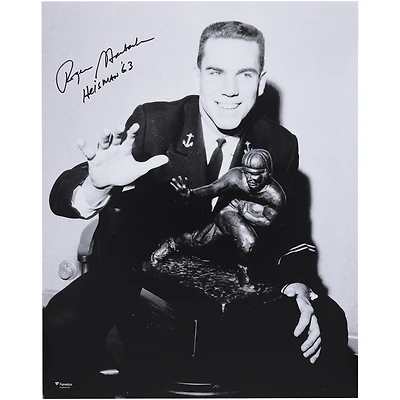 Roger Staubach Navy Midshipmen Autographed 16" x 20" Posing with the Heisman Trophy Photograph with "Heisman '63" Inscription