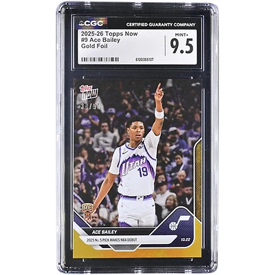 Ace Bailey Utah Jazz 2025-26 Topps Now '25 No. 5 Pick Makes NBA Debut Gold Foil #9 #/50 CGC Authenticated 9.5 Rookie Card