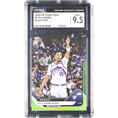 Ace Bailey Utah Jazz 2025-26 Topps Now '25 No. 5 Pick Makes NBA Debut Green Foil #9 #/99 CGC Authenticated 9.5 Rookie Card