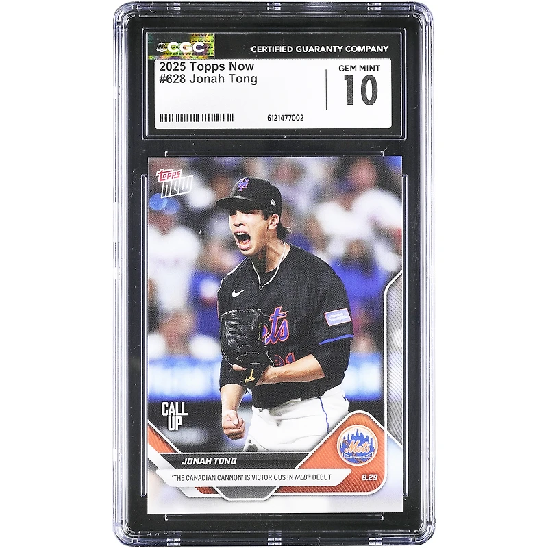 Jonah Tong New York Mets 2025 Topps Now The Canadian Cannon is Victorious In MLB Debut #628 CGC Authenticated 10 Card