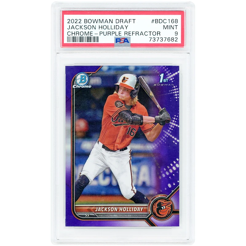 Jackson Holliday Baltimore Orioles 2022 Bowman Draft Chrome Purple Refractor #BDC-168 #231/250 PSA Authenticated 9 Card