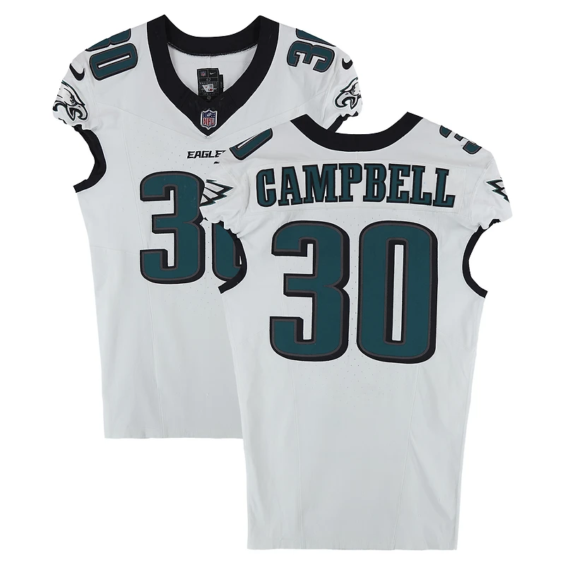 Jihaad Campbell Philadelphia Eagles Game-Used #30 White Jersey vs. Los Angeles Rams on September 21, 2025