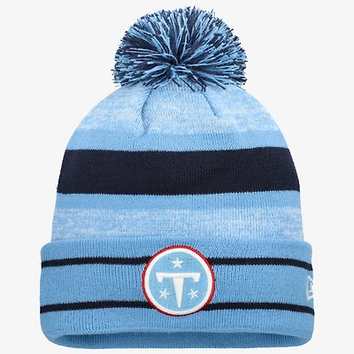 Men's New Era  Light Blue Tennessee Titans Primary Logo Cuffed Knit Hat with Pom