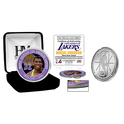 Highland Mint Magic Johnson Los Angeles Lakers 39mm Silver Plated Color Coin