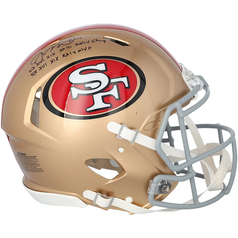 Joe Montana San Francisco 49ers Autographed Riddell Speed Authentic Helmet with "SB XVI, XIX, XXIII, XXIV Champ/SB XVI, XIX, XXIV MVP" Inscription