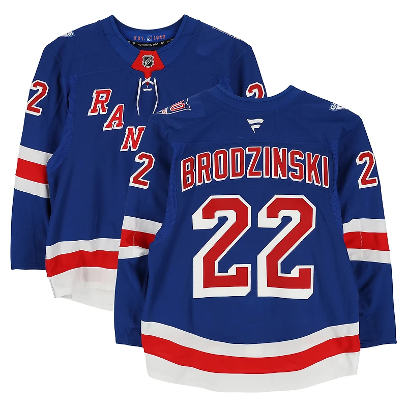 Jonny Brodzinski New York Rangers Game-Used #22 Blue Set 3 Jersey from the 2025-26 NHL Season