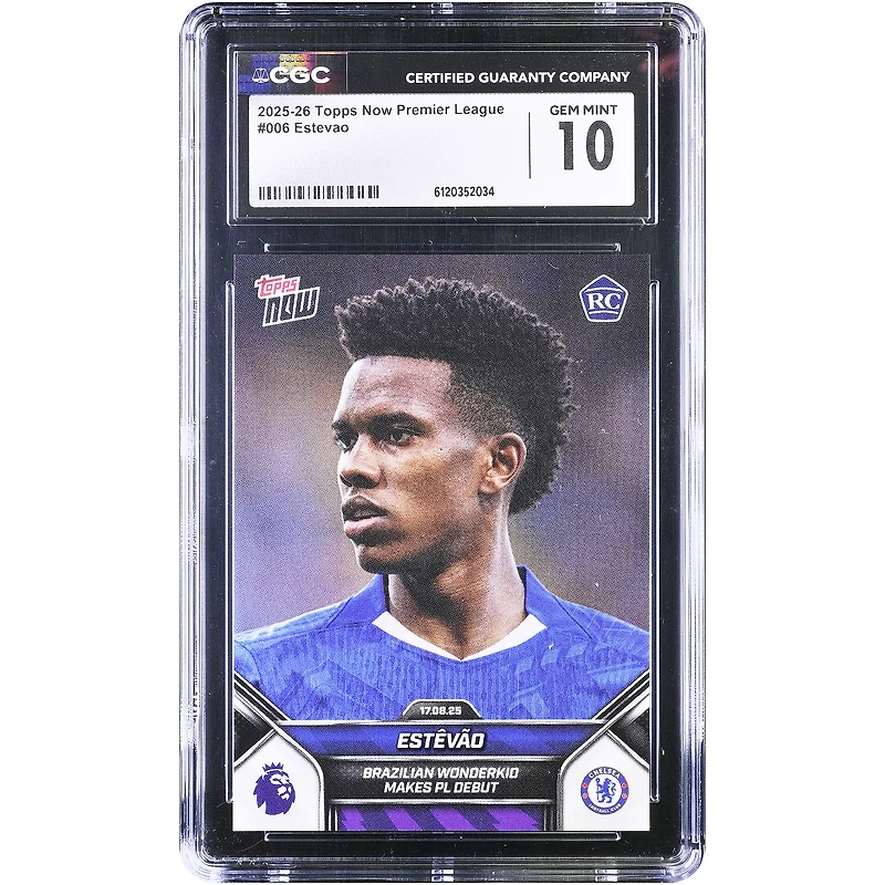 Estêvão Chelsea 2025-26 Topps Now Premier League Brazilian Wonderkid Makes PL Debut #6 CGC Authenticated 10 Rookie Card