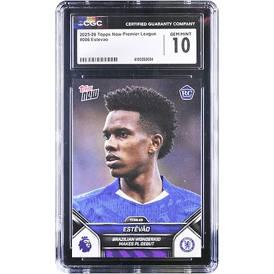 Estêvão Chelsea 2025-26 Topps Now Premier League Brazilian Wonderkid Makes PL Debut #6 CGC Authenticated 10 Rookie Card