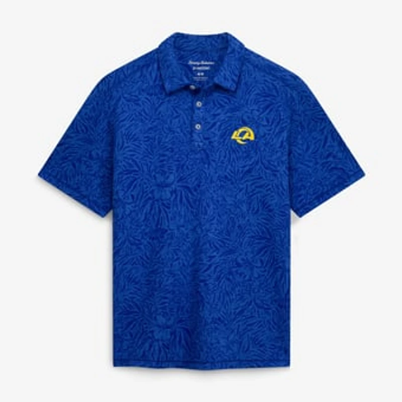 Men's Tommy Bahama Royal Los Angeles Rams IslandZone Wild Hibiscus Tri-Blend Polo