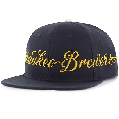 Men's Mister Cartoon x '47 Navy Milwaukee Brewers Wrap Script Captain Snapback Hat