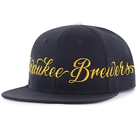 Men's Mister Cartoon x '47 Navy Milwaukee Brewers Wrap Script Captain Snapback Hat
