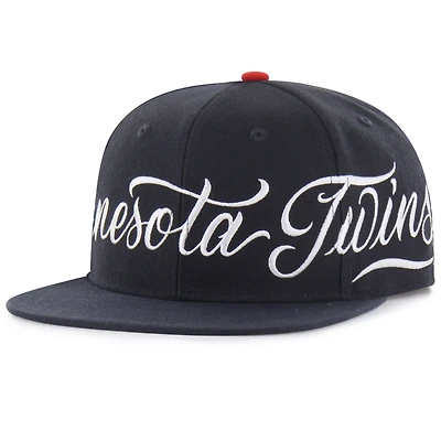 Men's Mister Cartoon x '47 Navy Minnesota Twins Wrap Script Captain Snapback Hat