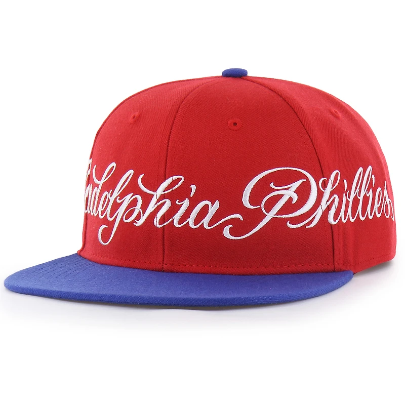 Men's Mister Cartoon x '47 Red/Royal Philadelphia Phillies Wrap Script Captain Snapback Hat