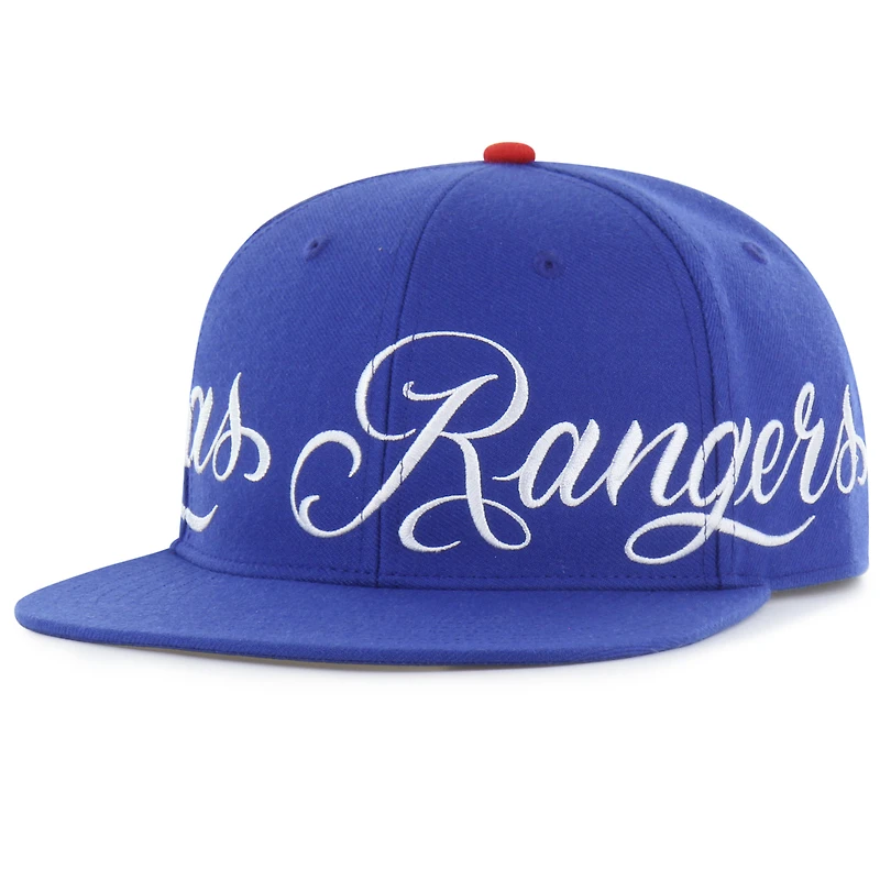 Men's Mister Cartoon x '47 Royal Texas Rangers Wrap Script Captain Snapback Hat