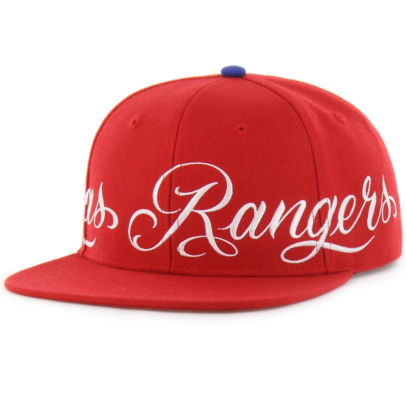 Men's Mister Cartoon x '47 Red Texas Rangers Wrap Script Captain Snapback Hat