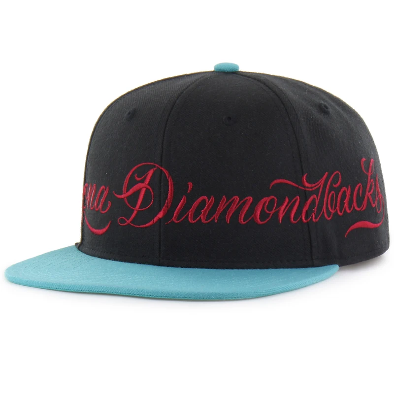 Men's Mister Cartoon x '47 Black/Teal Arizona Diamondbacks Wrap Script Captain Snapback Hat