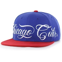 Men's Mister Cartoon x '47 Royal/ Chicago Cubs Wrap Script Captain Snapback Hat