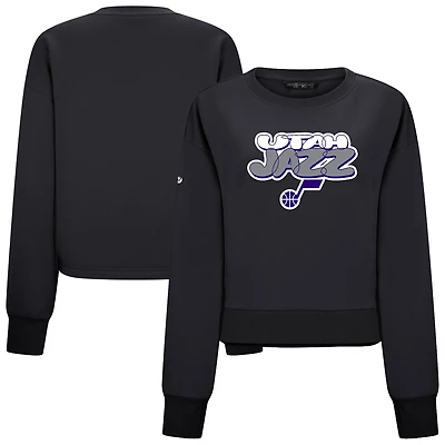 Women's Levelwear Black Utah Jazz Judd Bloop Cropped Sweatshirt