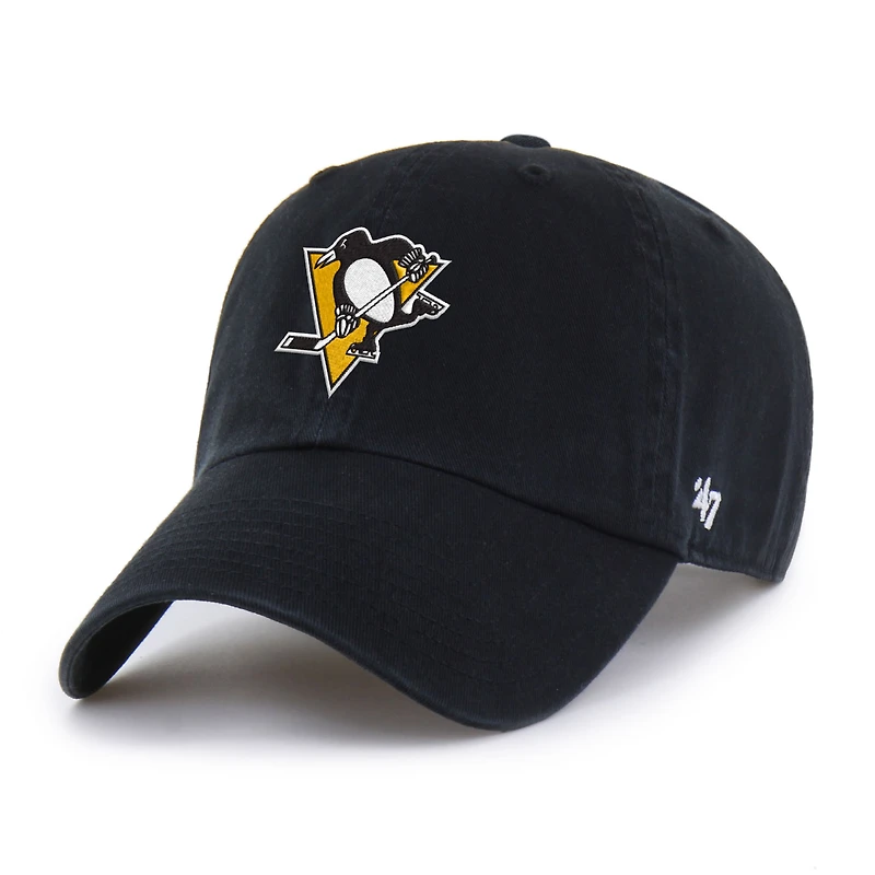 Men's '47  Black Pittsburgh Penguins Logo Clean Up Adjustable Hat