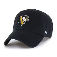 Men's '47  Black Pittsburgh Penguins Logo Clean Up Adjustable Hat