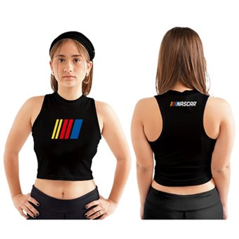 Women's Vive La Fete Black NASCAR Side Stripes Cropped Top