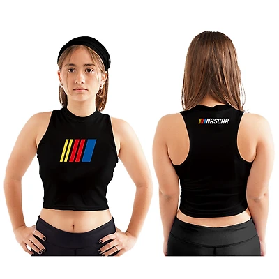 Women's Vive La Fete Black NASCAR Side Stripes Cropped Top