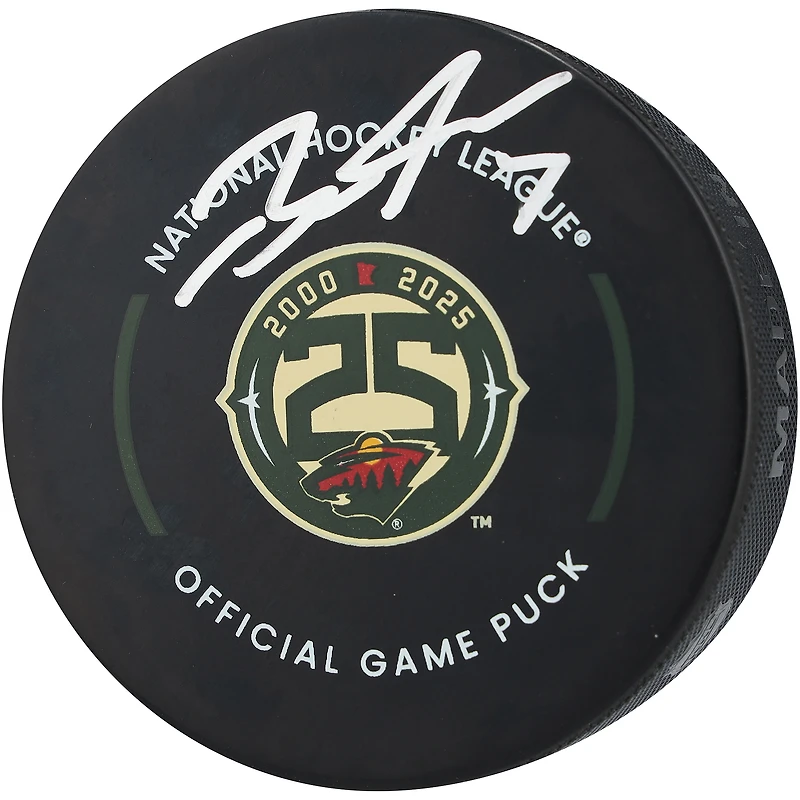 Brock Faber Minnesota Wild Autographed 25th Anniversary Official Game Puck