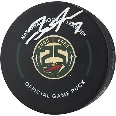 Brock Faber Minnesota Wild Autographed 25th Anniversary Official Game Puck