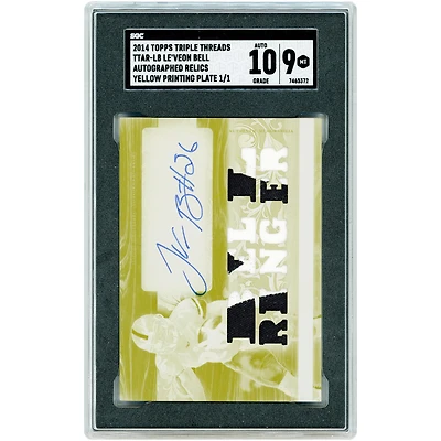 Le'Veon Bell Pittsburgh Steelers Autographed 2014 Topps Triple Threads White Whale Yellow Printing Plate Dual-Color Relic #TTAR-LB #1/1 SGC Authenticated 9/10 Card