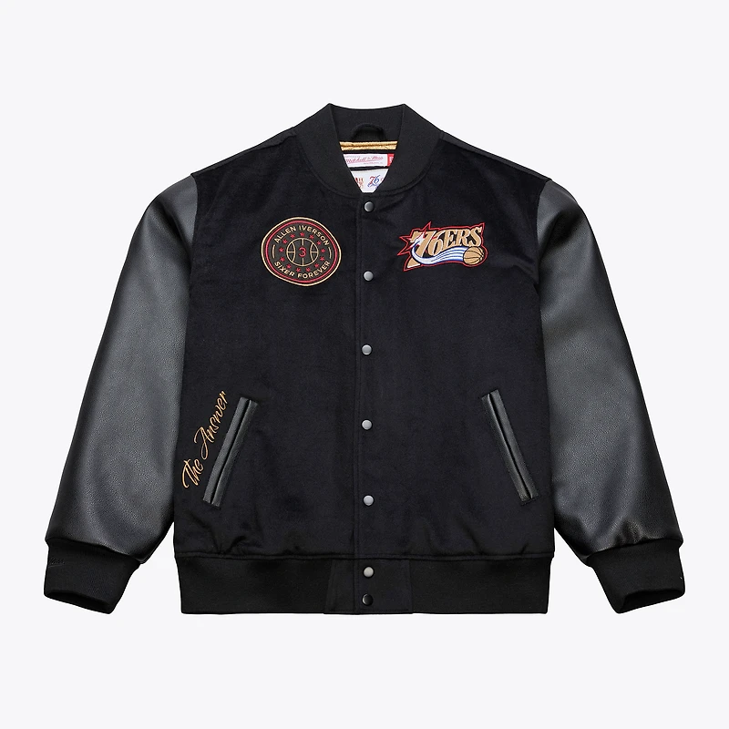 Men's Mitchell & Ness Allen Iverson Black Philadelphia 76ers Walk The Tunnel Varsity Full-Snap Jacket