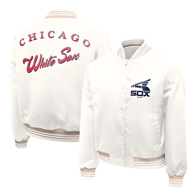 Women's Starter Cream Chicago White Sox Fashion Script Satin Full-Snap Varsity Jacket